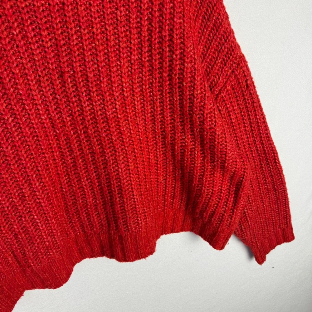 American Eagle Red Chunky Ribbed Knit Cropped Sweater Womens‎ XL Vibrant